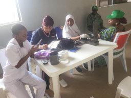 Medical personnel attending to one of the participant